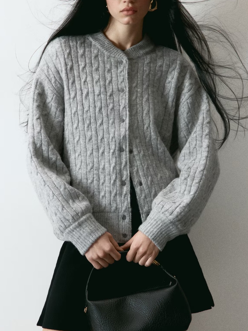 NWOT H&M Cable-Knit Jacket Light Gray Melange